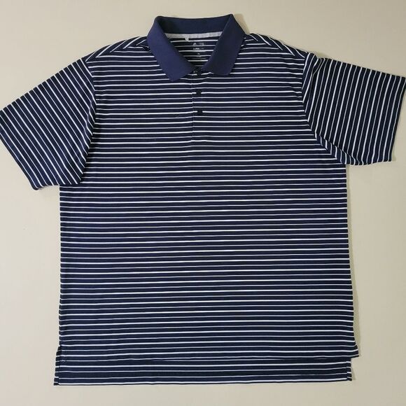 Adidas Golf Men's Classic Navy Stripe Polo Shirt Top - Picture 2 of 12